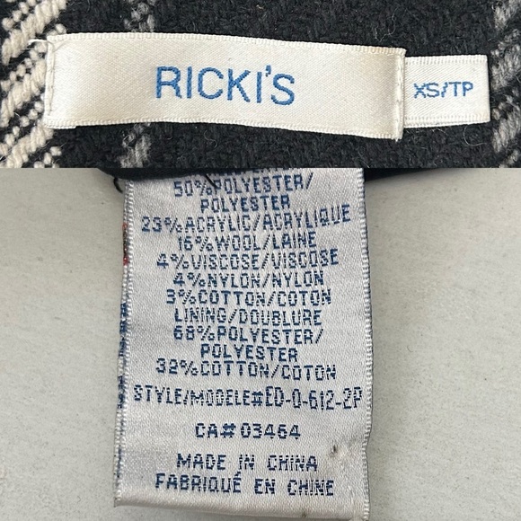 Ricki’s Chic Black Grey White Plaid Coat Belted Size XS - Picture 12 of 16